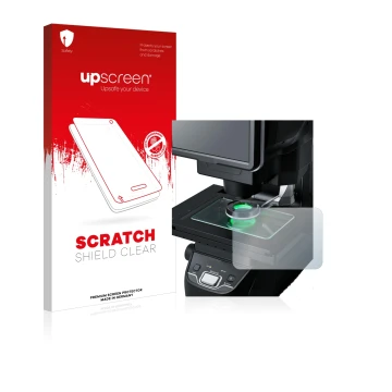 Parte frontale di una confezione del prodotto con il logo del marchio upscreen. Accanto è raffigurato il dispositivo Keyence I