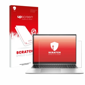 Parte frontale di una confezione del prodotto con il logo del marchio upscreen. Accanto è raffigurato il dispositivo HP EliteB