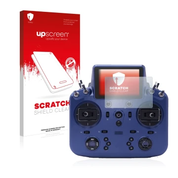 Parte frontale di una confezione del prodotto con il logo del marchio upscreen. Accanto è raffigurato il dispositivo FrSky Tan