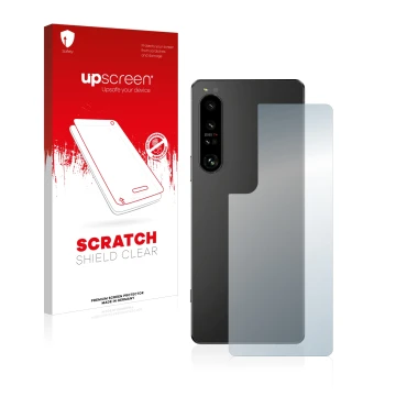 Parte frontale di una confezione del prodotto con il logo del marchio upscreen. Accanto è raffigurato il dispositivo Sony Xper