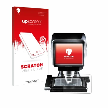 Parte frontale di una confezione del prodotto con il logo del marchio upscreen. Accanto è raffigurato il dispositivo Keyence L