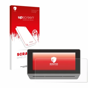 Parte frontale di una confezione del prodotto con il logo del marchio upscreen. Accanto è raffigurato il dispositivo Seat Leon