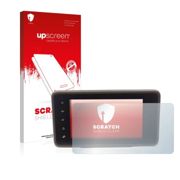 Parte frontale di una confezione del prodotto con il logo del marchio upscreen. Accanto è raffigurato il dispositivo Dacia Dus