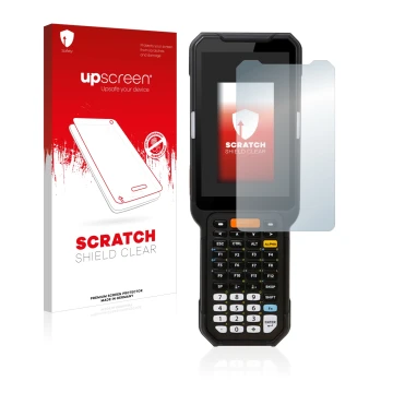 Parte frontale di una confezione del prodotto con il logo del marchio upscreen. Accanto è raffigurato il dispositivo Point Mob