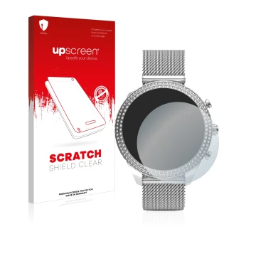 Parte frontale di una confezione del prodotto con il logo del marchio upscreen. Accanto è raffigurato il dispositivo Fossil St