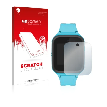 Parte frontale di una confezione del prodotto con il logo del marchio upscreen. Accanto è raffigurato il dispositivo TCL Movet
