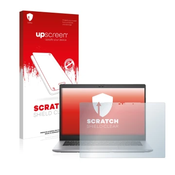 Parte frontale di una confezione del prodotto con il logo del marchio upscreen. Accanto è raffigurato il dispositivo Dell Lati