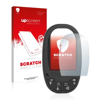 Parte frontale di una confezione del prodotto con il logo del marchio upscreen. Accanto è raffigurato il dispositivo Flymaster