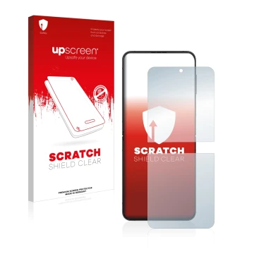 Parte frontale di una confezione del prodotto con il logo del marchio upscreen. Accanto è raffigurato il dispositivo Samsung G