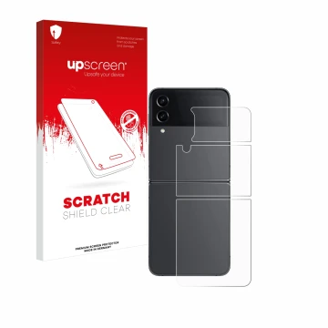 Parte frontale di una confezione del prodotto con il logo del marchio upscreen. Accanto è raffigurato il dispositivo Samsung G