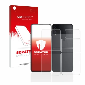 Parte frontale di una confezione del prodotto con il logo del marchio upscreen. Accanto è raffigurato il dispositivo Samsung G