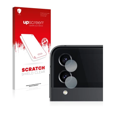 Parte frontale di una confezione del prodotto con il logo del marchio upscreen. Accanto è raffigurato il dispositivo Samsung G
