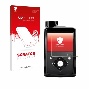 Parte frontale di una confezione del prodotto con il logo del marchio upscreen. Accanto è raffigurato il dispositivo Medtronic