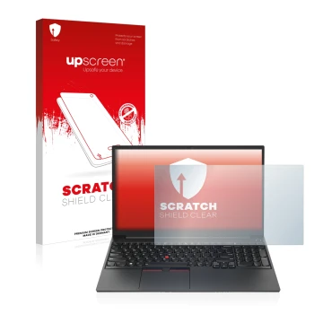 Parte frontale di una confezione del prodotto con il logo del marchio upscreen. Accanto è raffigurato il dispositivo Lenovo Th