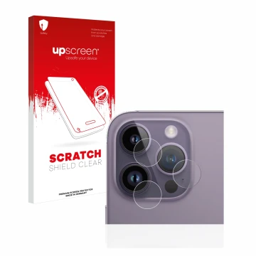 Parte frontale di una confezione del prodotto con il logo del marchio upscreen. Accanto è raffigurato il dispositivo Apple iPh