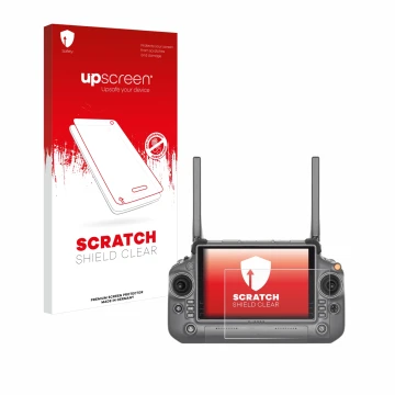Parte frontale di una confezione del prodotto con il logo del marchio upscreen. Accanto è raffigurato il dispositivo DJI RC Pl