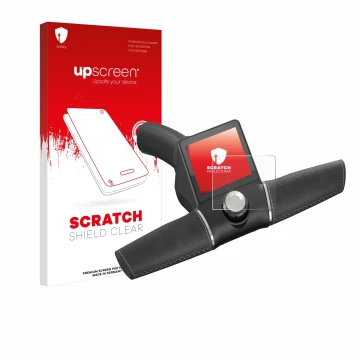 Parte frontale di una confezione del prodotto con il logo del marchio upscreen. Accanto è raffigurato il dispositivo Motocaddy