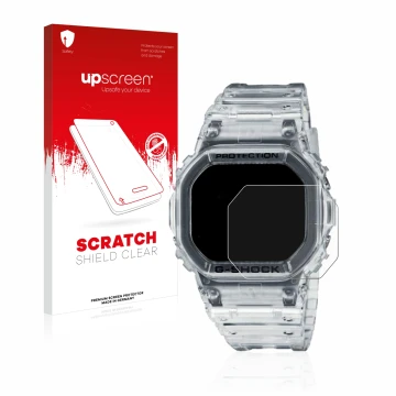 Parte frontale di una confezione del prodotto con il logo del marchio upscreen. Accanto è raffigurato il dispositivo Casio G-S