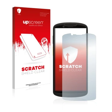 Parte frontale di una confezione del prodotto con il logo del marchio upscreen. Accanto è raffigurato il dispositivo Zebra TC5