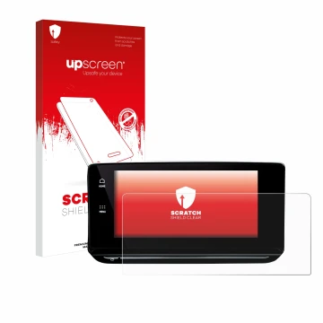 Parte frontale di una confezione del prodotto con il logo del marchio upscreen. Accanto è raffigurato il dispositivo Skoda Oct