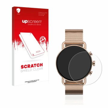 Parte frontale di una confezione del prodotto con il logo del marchio upscreen. Accanto è raffigurato il dispositivo Skagen Fa