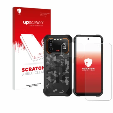 Parte frontale di una confezione del prodotto con il logo del marchio upscreen. Accanto è raffigurato il dispositivo iiiF150 B
