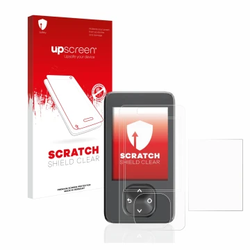 Parte frontale di una confezione del prodotto con il logo del marchio upscreen. Accanto è raffigurato il dispositivo Dexcom G7