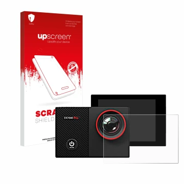 Parte frontale di una confezione del prodotto con il logo del marchio upscreen. Accanto è raffigurato il dispositivo Akaso EK7