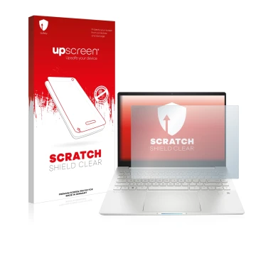 Parte frontale di una confezione del prodotto con il logo del marchio upscreen. Accanto è raffigurato il dispositivo HP Pavili