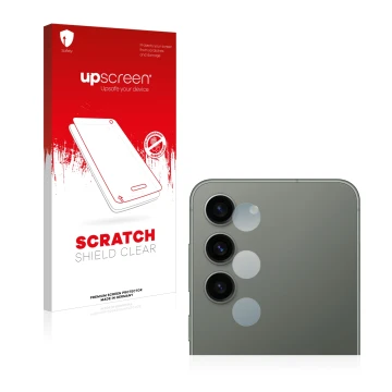Parte frontale di una confezione del prodotto con il logo del marchio upscreen. Accanto è raffigurato il dispositivo Samsung G