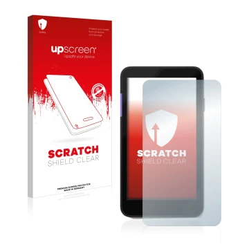 Parte frontale di una confezione del prodotto con il logo del marchio upscreen. Accanto è raffigurato il dispositivo Zettle Te