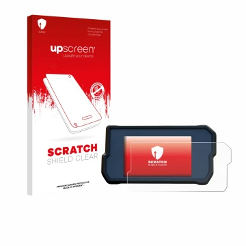 Parte frontale di una confezione del prodotto con il logo del marchio upscreen. Accanto è raffigurato il dispositivo KTM 390 D