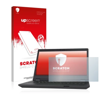 Parte frontale di una confezione del prodotto con il logo del marchio upscreen. Accanto è raffigurato il dispositivo Fujitsu L