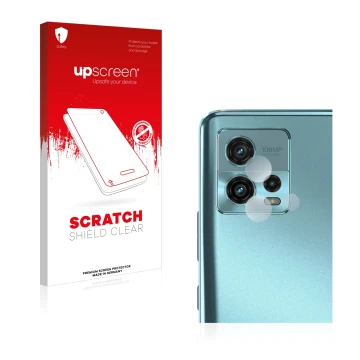 Parte frontale di una confezione del prodotto con il logo del marchio upscreen. Accanto è raffigurato il dispositivo Motorola 