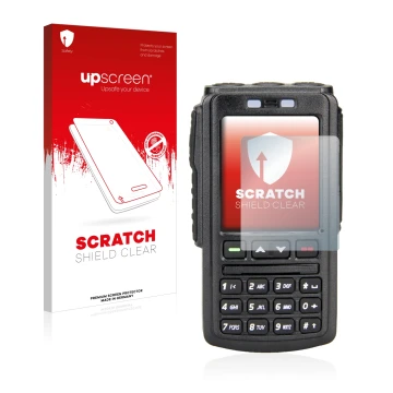 Parte frontale di una confezione del prodotto con il logo del marchio upscreen. Accanto è raffigurato il dispositivo AnyTone B