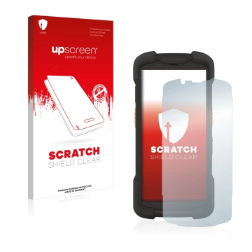 Parte frontale di una confezione del prodotto con il logo del marchio upscreen. Accanto è raffigurato il dispositivo Zebra TC7