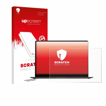 Parte frontale di una confezione del prodotto con il logo del marchio upscreen. Accanto è raffigurato il dispositivo Samsung G