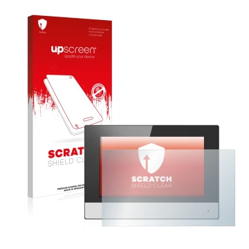 Parte frontale di una confezione del prodotto con il logo del marchio upscreen. Accanto è raffigurato il dispositivo Hikvision