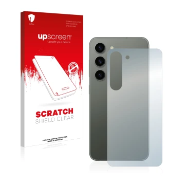Parte frontale di una confezione del prodotto con il logo del marchio upscreen. Accanto è raffigurato il dispositivo Samsung G
