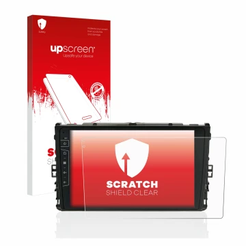 Parte frontale di una confezione del prodotto con il logo del marchio upscreen. Accanto è raffigurato il dispositivo Dynavin D