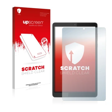 Parte frontale di una confezione del prodotto con il logo del marchio upscreen. Accanto è raffigurato il dispositivo Lenovo Ta