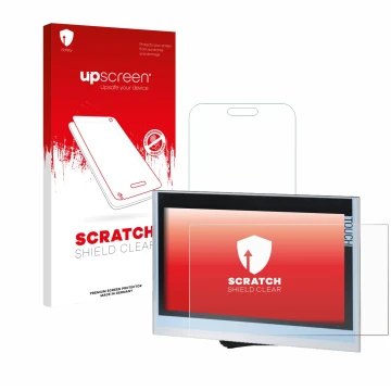 Parte frontale di una confezione del prodotto con il logo del marchio upscreen. Accanto è raffigurato il dispositivo Siemens S