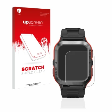 Parte frontale di una confezione del prodotto con il logo del marchio upscreen. Accanto è raffigurato il dispositivo Kospet Ta