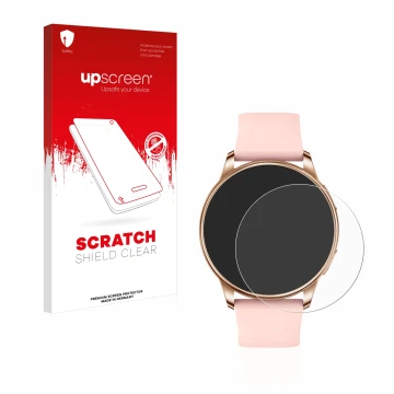 Parte frontale di una confezione del prodotto con il logo del marchio upscreen. Accanto è raffigurato il dispositivo Levowatch