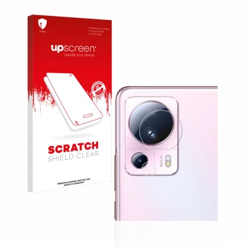 Parte frontale di una confezione del prodotto con il logo del marchio upscreen. Accanto è raffigurato il dispositivo Xiaomi 13