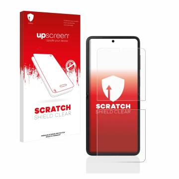 Parte frontale di una confezione del prodotto con il logo del marchio upscreen. Accanto è raffigurato il dispositivo Oppo Find