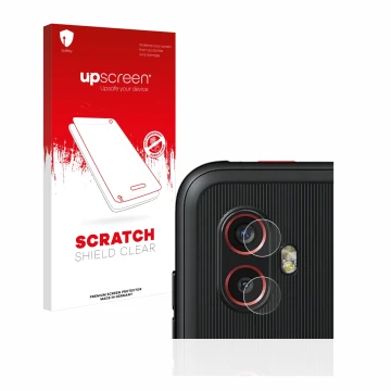 Parte frontale di una confezione del prodotto con il logo del marchio upscreen. Accanto è raffigurato il dispositivo Samsung G