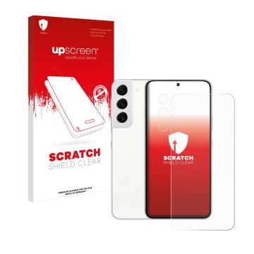 Parte frontale di una confezione del prodotto con il logo del marchio upscreen. Accanto è raffigurato il dispositivo Samsung G