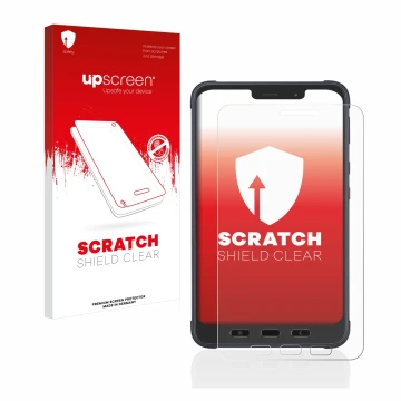 Parte frontale di una confezione del prodotto con il logo del marchio upscreen. Accanto è raffigurato il dispositivo Samsung G