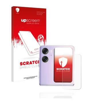 Parte frontale di una confezione del prodotto con il logo del marchio upscreen. Accanto è raffigurato il dispositivo Oppo Find